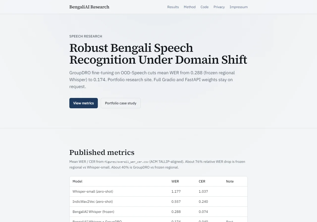 Robust Bengali Speech Recognition Under Domain Shift